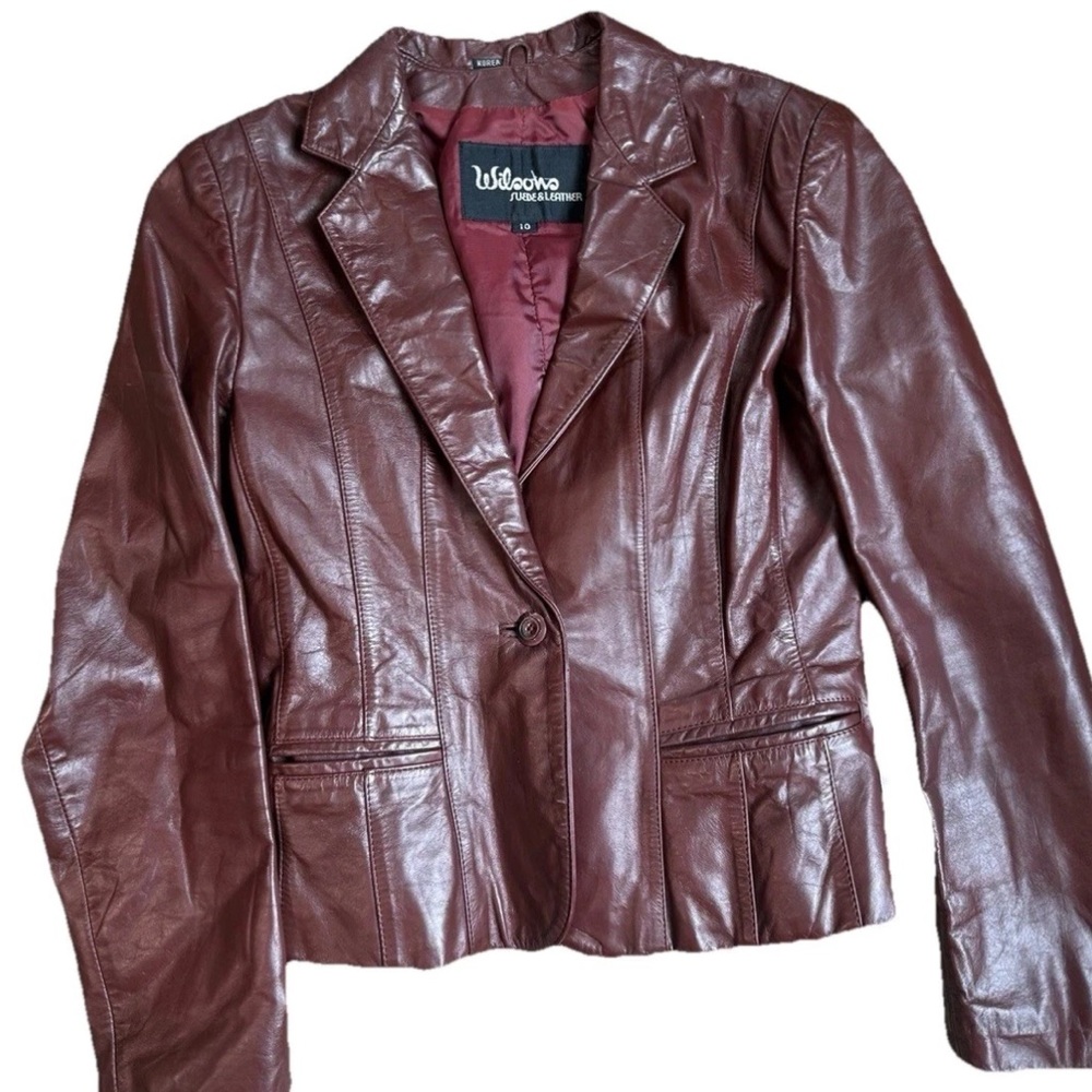 Wilson Burgundy Leather Blazer Jacket for Women